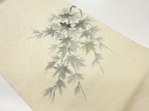 作家物　ひげ紬金彩手描き紅葉模様名古屋帯